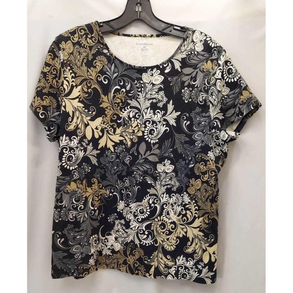 Womens XL Floral Paisley Short Sleeve Shirt-H1